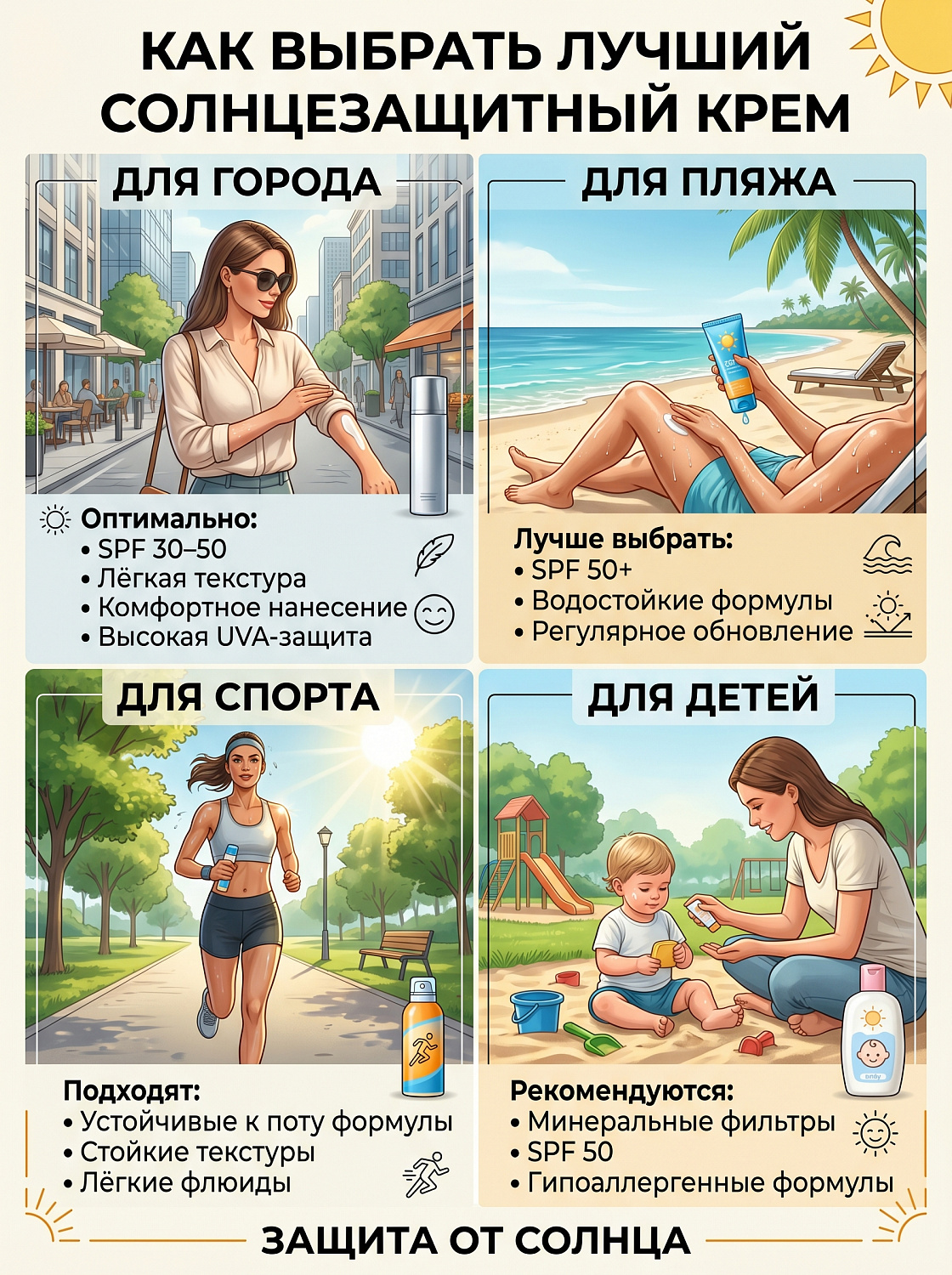 Полный гид по солнцезащитным средствам: как выбрать SPF, защитить кожу и предотвратить фотостарение